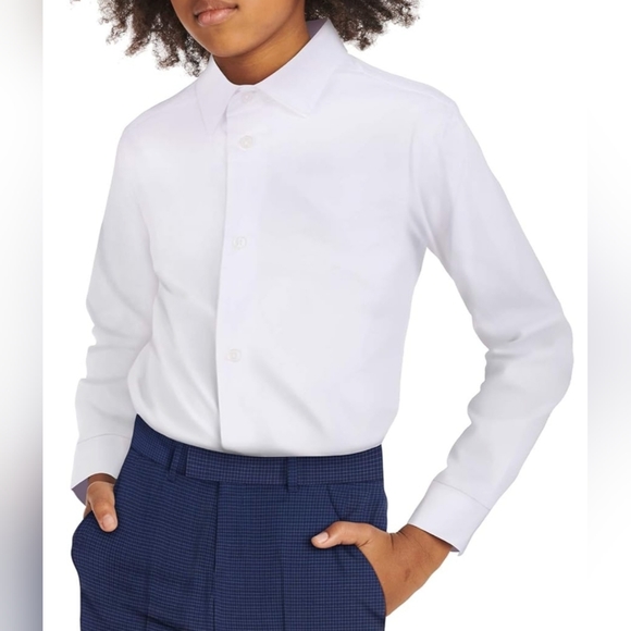 Calvin Klein Boys Long Sleeve Slim Fit Dress Shirt, Button-Down Style w/ Cuffs - Picture 1 of 7